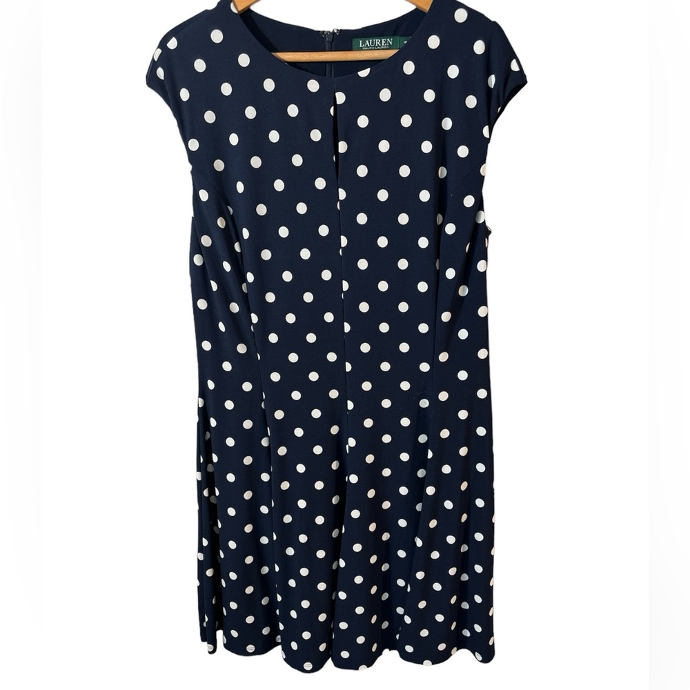 Lauren by Ralph Lauren Cap Sleeve Polka Dot Dress size 16 navy career coastal
